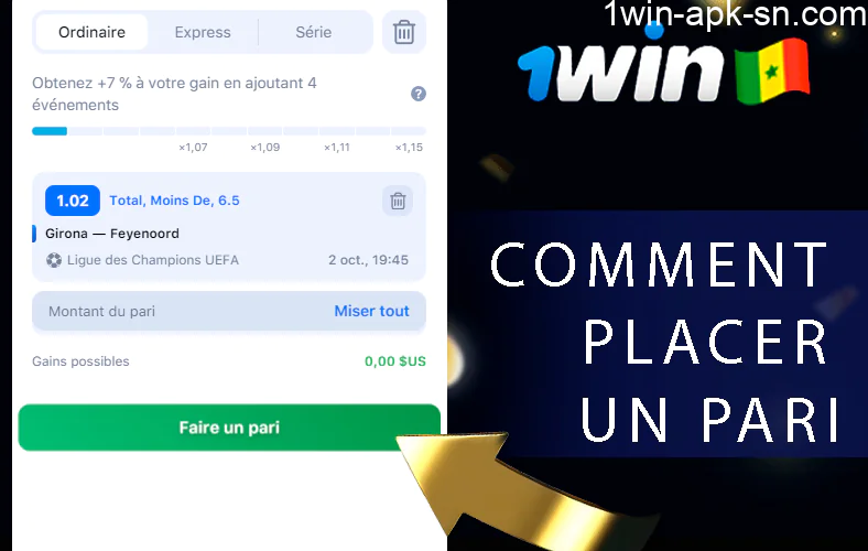 Parier via une application mobile 1win