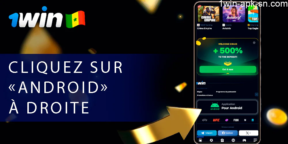 Vous trouverez la zone « Application Android » 1win